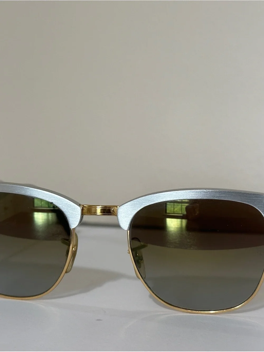 Ray-Ban Two-Tone Silver & Gold Frame Sunglasses with Green Gradient Lenses